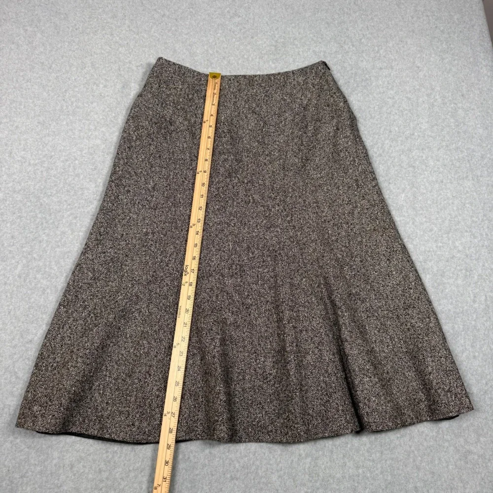 Talbots Vintage Brown Tweed Wool Silk Blend A-Line Midi Skirt Size 10 Flare Hem
